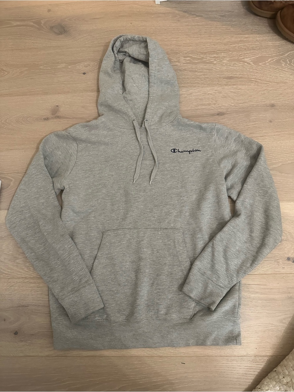 Champion Light Gray Women’s Pullover Hoodie with Small Script Logo